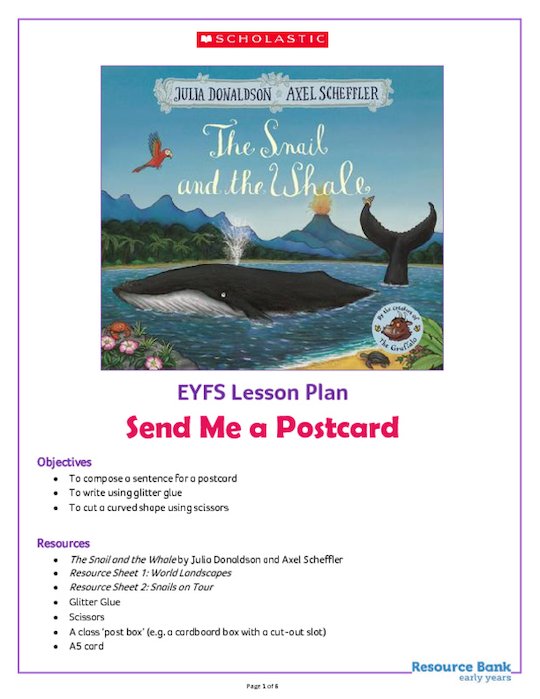The Snail and the Whale EYFS activity pack - Send Me a Postcard 