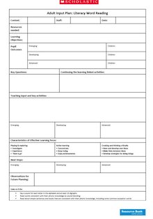 Adult-led planning template – Literacy: Word Reading
