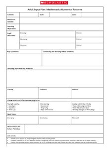Adult-led planning template – Mathematics: Numerical Patterns