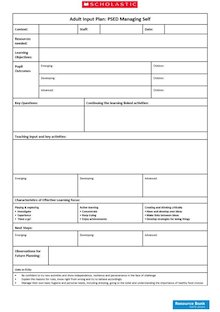 Adult-led planning template – PSED: Managing Self