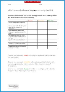 Initial Communication and Language – On Entry Checklist