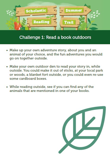 Scholastic Summer Reading Trail Challenge 1 activities
