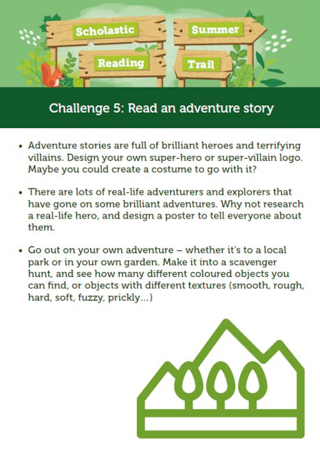 Scholastic Summer Reading Trail Challenge 5 activities
