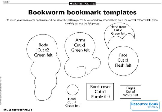 Make a bookworm bookmark - templates
