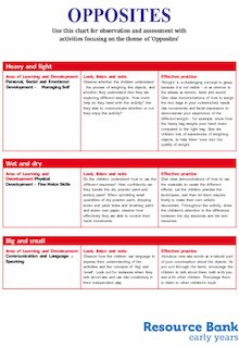 Observation and Assessment Chart – Opposites