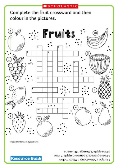 Fruit crossword FREE Early Years teaching resource Scholastic