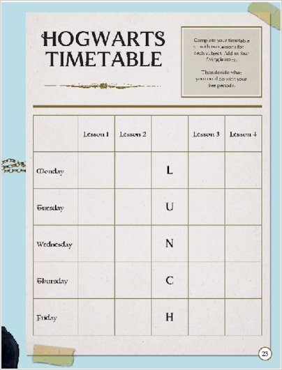 5. Harry Potter Hogwarts Timetable