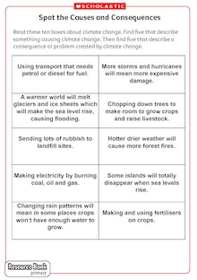 Resource sheet: Spot the Causes and Consequences