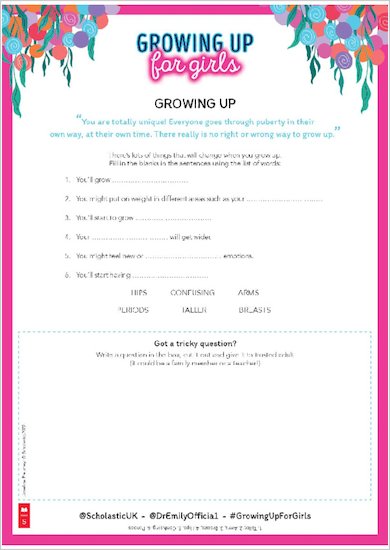 Growing Up For Girls Activity Sheets