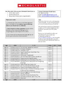 Scholastic Book Fair Order Form Summer 2022 PDF