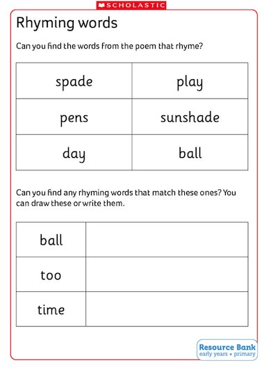 assignment rhyme words