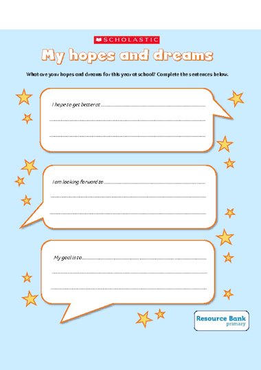 Hopes and dreams worksheet Early Years teaching resource Scholastic