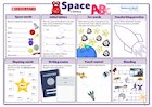 Space-themed literacy activity mat