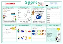 Sports-themed literacy activity mat
