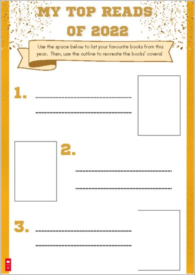 'My top reads of 2022' activity sheet