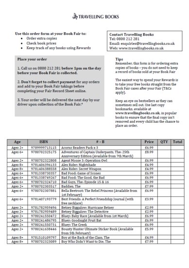 Travelling Book Fair Order Form Spring 2023 - Word Document