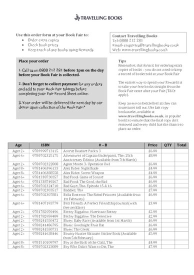 Travelling Book Fair Order Form Spring 2023 - PDF