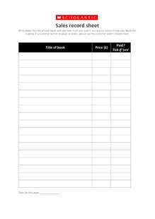 Book Fair Takeover - Sales Record Sheet