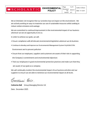 Scholastic Environmental Policy December 2025 Scholastic Environmental Policy December 2025