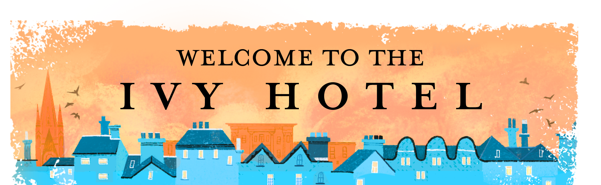 An orange and blue city skyline.