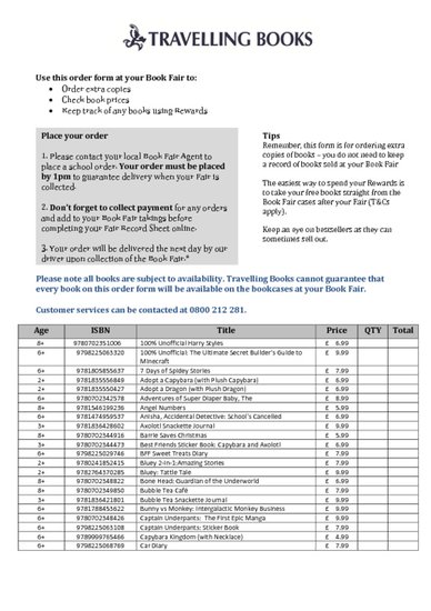 Travelling Book Fair Order Form Autumn 2026 PDF