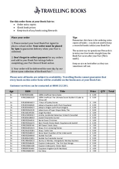 Travelling Book Fair Order Form Autumn 2026 PDF